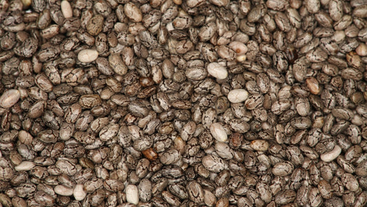 Macro photograph of whole nutritious chia seeds