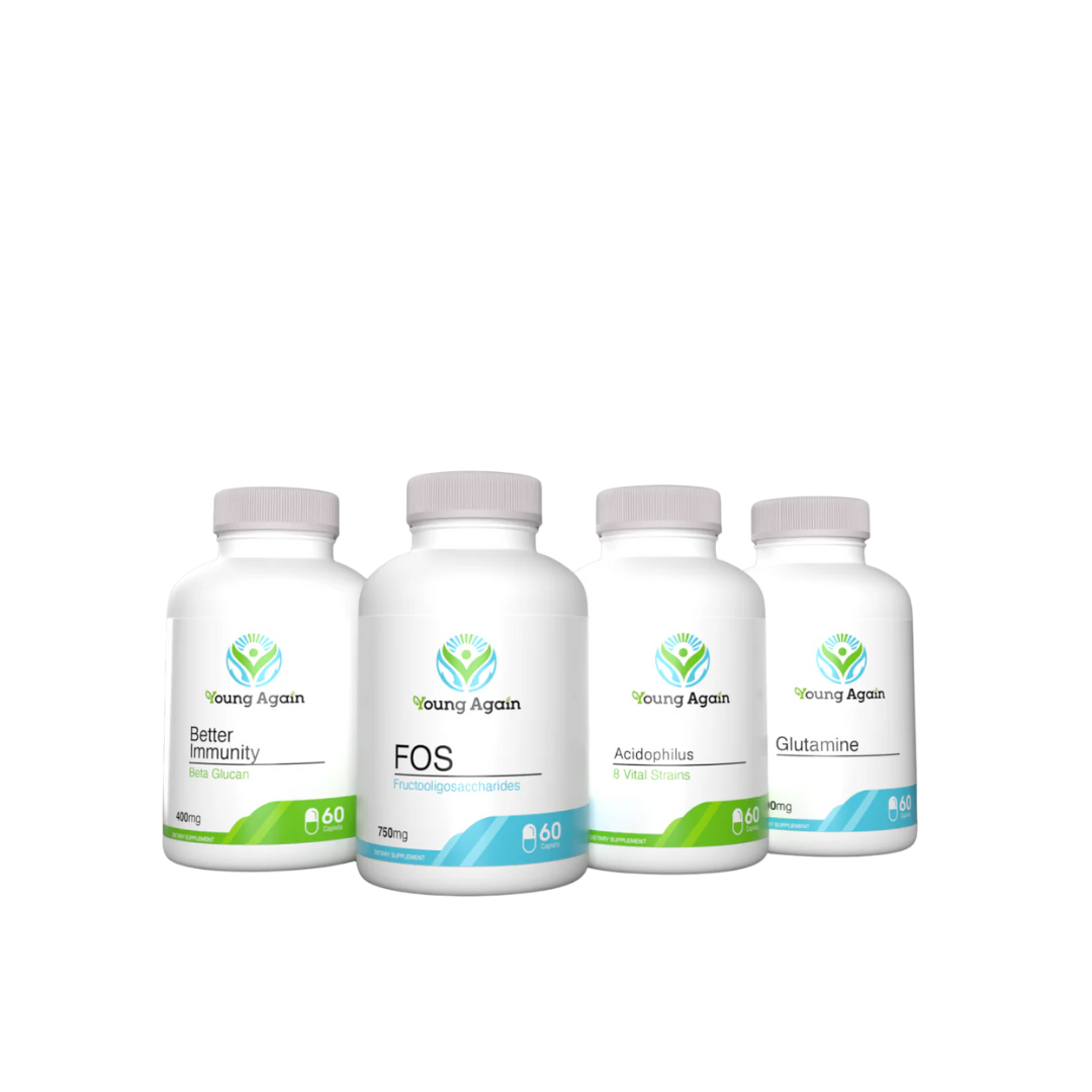 Young Again Digestive Health Package with FOS, Probiotic Blend, and L-Glutamine
