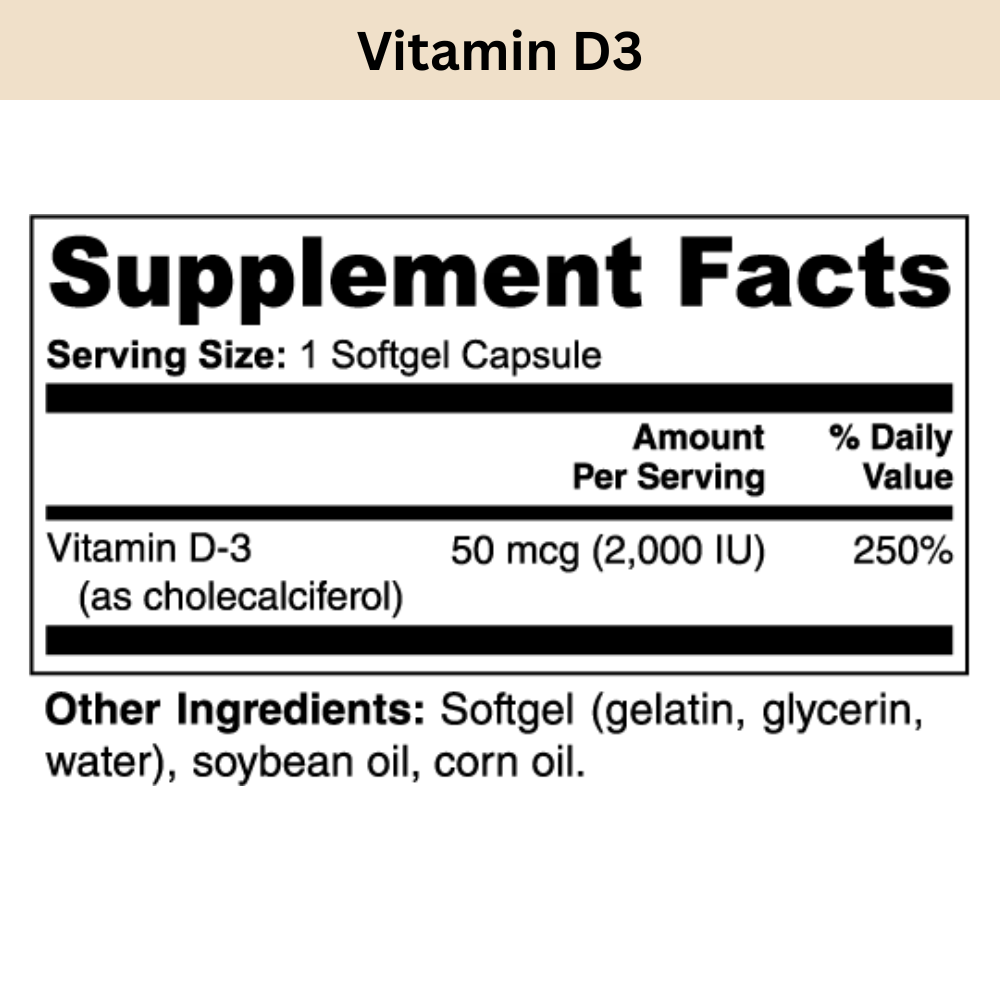 Vitamin D3 Supplement Facts and ingredients