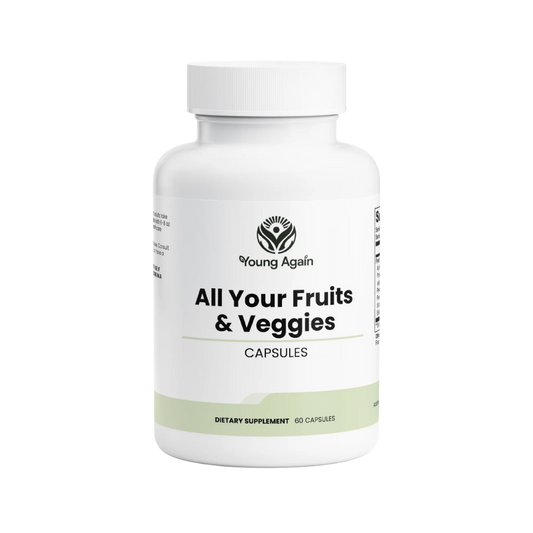 Young Again All Your Fruits & Veggies product, transparent background for case listing