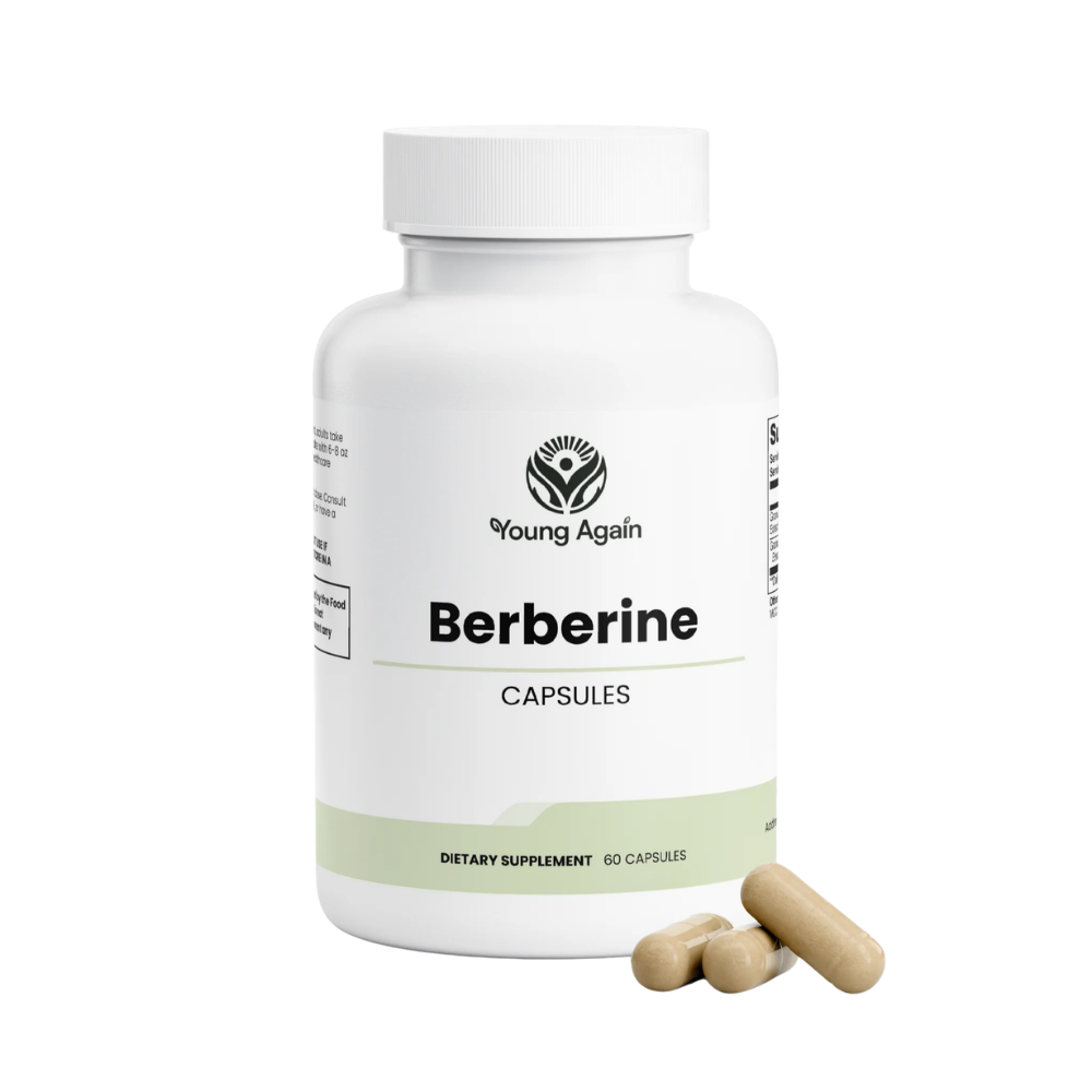Young Again Berberine product, transparent background for case listing