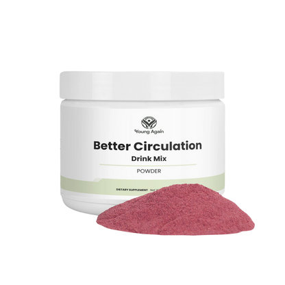 Young Again Better Circulation Drink Mix powder with product scoop, transparent product image