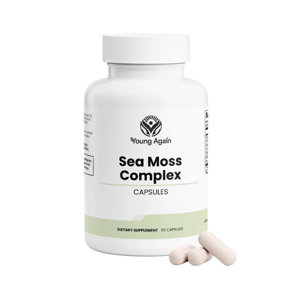 Young Again Sea Moss Complex product, transparent background for case listing